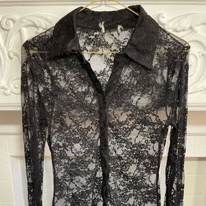 90’s Black Lace Buttonup